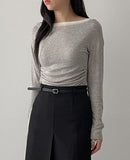Layered Shirring Boat Neck T-Shirt