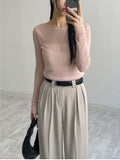 Boatneck See-Through Knit T-Shirt