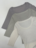 Ribbed Deep U-Neck Crop T-Shirt