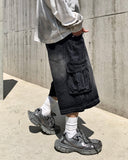 Cut Washed Cargo Bermuda Denim