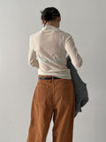 Velvet See-Through Mock Neck Polar Fleece T-Shirt