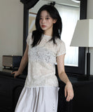 Rib lace knit top