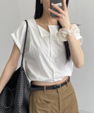 Banding Crop Short Sleeve Blouse
