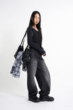 Black Lightning Balloon Denim Pants