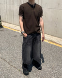 Henryneck Rib Knit Short Sleeve Tee