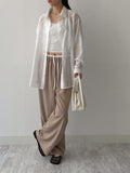 Color Matching Stripe Banding Wide Pants