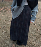 CHECK LONG SLIT WOOL SK
