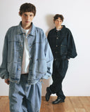 [AG] Pleated Wide Denim Jacket