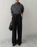 Marron Belted Two-Tuck Wide Slacks