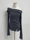 Slit Ribbed Off-Shoulder T-Shirt