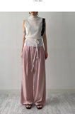 Strap Two-Tuck Long Wide Slacks