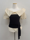 [Short Sleeve Version] Buttery Off-Shoulder Layered Blouse