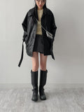 Lape Belted Half Leather Coat