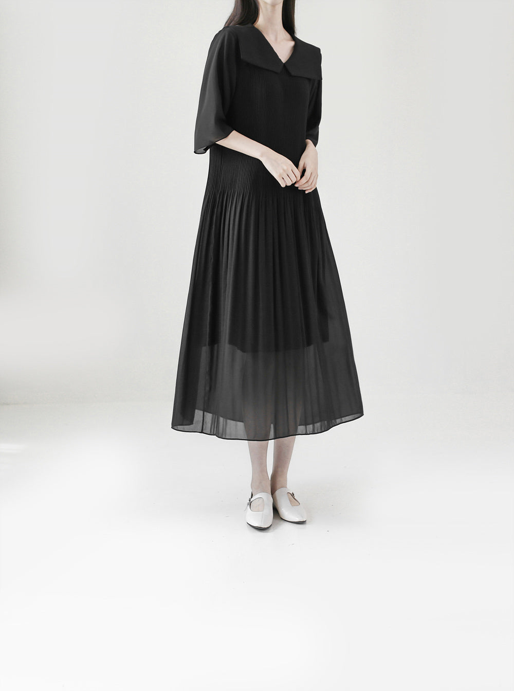 【THE MOZZ】Romel Chiffon Pleated One Piece THE MOZZ (ザモズ) - ロメルシフォンプリーツワンピース / Romel