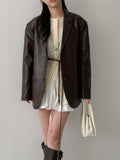 [unisex] Crack Single Leather Over Fit Jacket