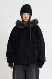Raccoon fur hood zip-up
