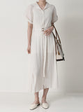 [Premium] Issey Pleated Collar Robe Long One Piece