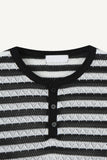 Striped Henley neck long sleeve knit