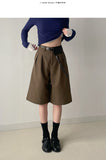 [Belt set] Bokashi Pin Tuck Bermuda Slacks
