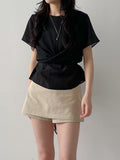 Blooming Wrap See-through Short Sleeve Blouse