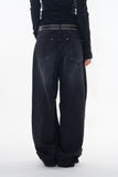 Black keyring wide denim pants