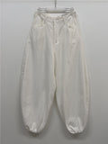Linen Cinch Back Balloon Fit Wide Pants