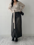 611 A-line Long Denim Skirt