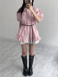 [Short sleeve.ver] Frill Stripe Loose Fit Blouse