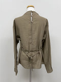 Slit Mock Neck Belted Blouse