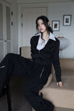 Mono shirring zip-up jumper