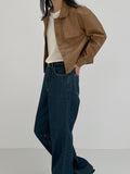 One-pocket single leather short jacket