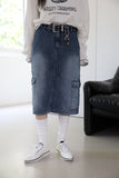 Work Cargo Denim Skirt