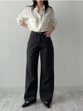 Curved Semi-Wide Cotton Pants