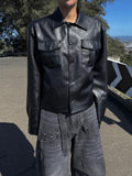 Leaf Pocket Crop Leather Jacket