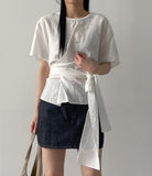 [Short Sleeve Ver] Diamond Frill Wrap Blouse