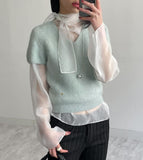 V-neck angora short-sleeved knit