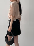[Scrunchie Set/Reversible] Tencel See-Through Half Blouse