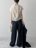 Pleated Mock Neck Cap Sleeve Blouse