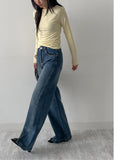 Slit semi-bootcut denim pants