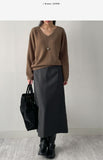 [wool100%] Whole Garment V-neck Loose Fit Knit