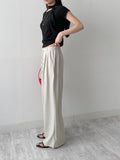 Pleated Tie-neck Short Sleeve T-shirt