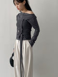 Boat Neck Shirring Wrap T-Shirt