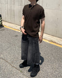 Henryneck Rib Knit Short Sleeve Tee