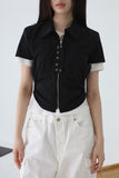 Hole cropped shirring shirt