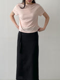 Rose Ribbed Boat Neck Short Sleeve T-shirt