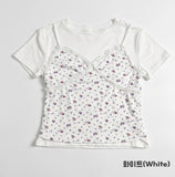 Cute Small Flower Lace Bustier Short Sleeve Set