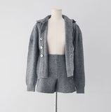 Deep collar knit + pants set