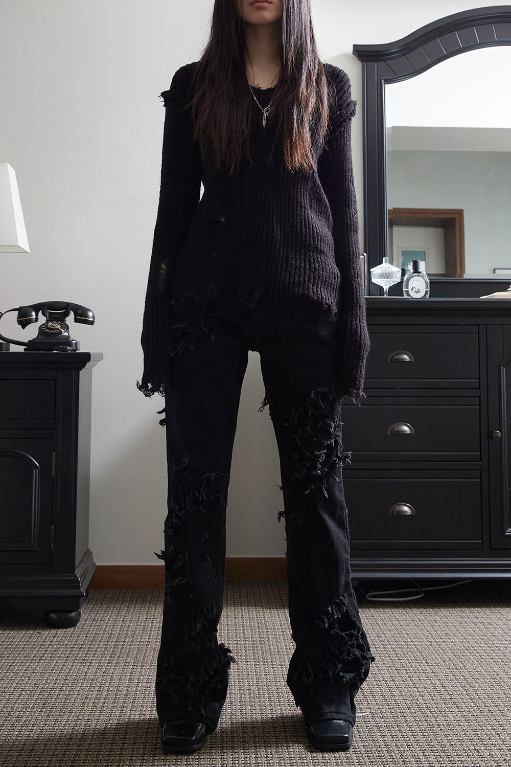 【COLOR iN ID】grunge damage black jeans COLOR iN ID(カラーインアイディー) - グランジダメージバック
