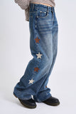 Star side patch denim pants