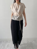 [Strap SET] Draped Shirred See-through Short Sleeve Blouse